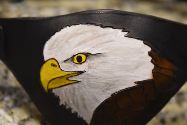 Eagle and US flag distressed Leather eye patch with adjustable buckle not touching the eye custom in this style/or image 5