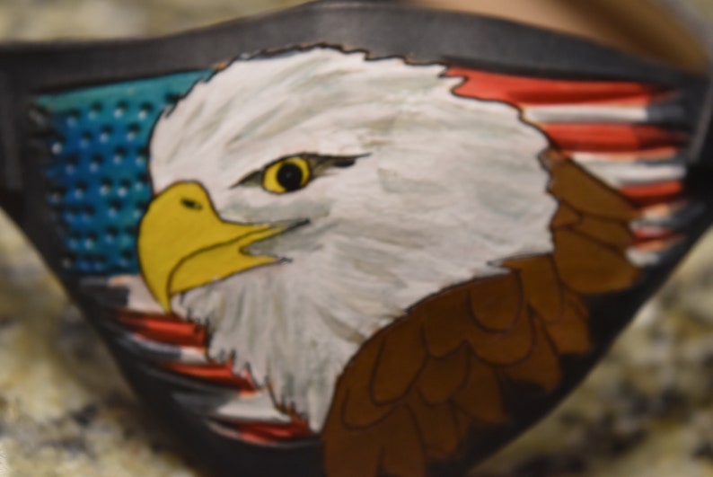 Eagle and US flag distressed Leather eye patch with adjustable buckle not touching the eye custom in this style/or image 4