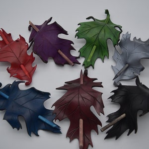 Oak leaf leather Hair stick, barrette. Oak leaf, leaves