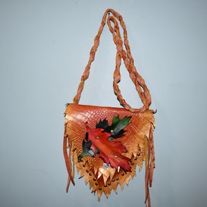 Fall leaf 3d leather purse with oak leaves - this one available now