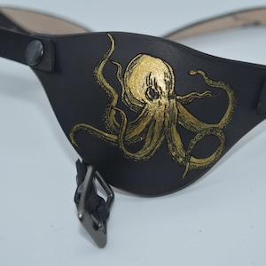 Kraken Octopus Leather eye patch with adjustable buckle for unisex - will work for permanent use not touching the eye