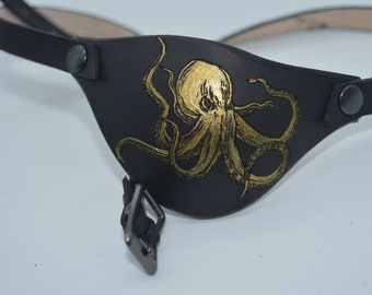 Kraken Octopus Leather eye patch with adjustable buckle - for permanent use - custom order