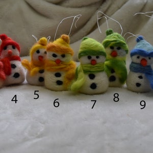 Needle felted snowman Christmas ornaments for your tree - many colours to choose from