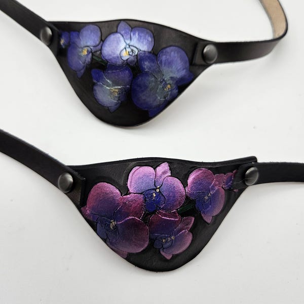 Orchid blooms Leather eye patch with adjustable buckle for unisex - will work for permanent use not touching the eye