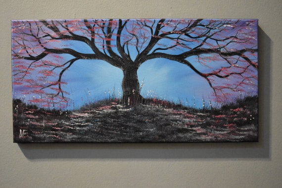 Cherry Blossom Tree Oil Painting – Enchanted Landscape Art (20x10)