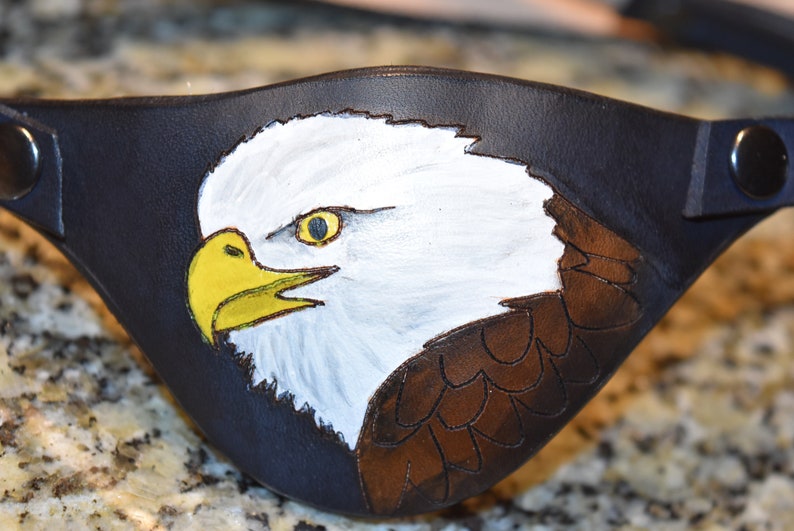 Eagle and US flag distressed Leather eye patch with adjustable buckle not touching the eye custom in this style/or image 3