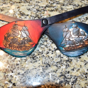 Pirate ship eyepatch -Leather eye patch with adjustable buckle for unisex - will work for permanent use not touching the eye