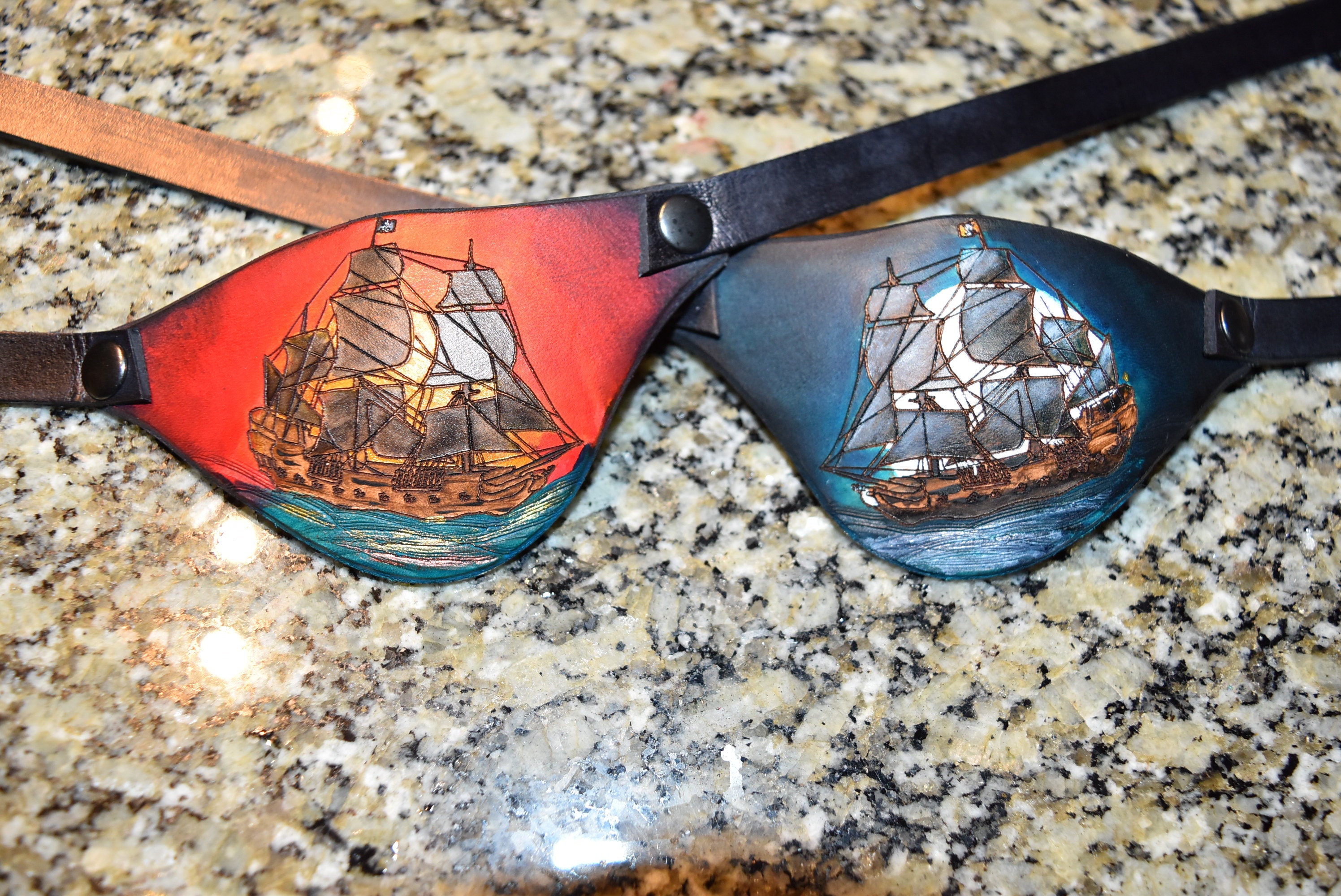 Pirate Ship Eyepatch -leather Eye Patch With Adjustable