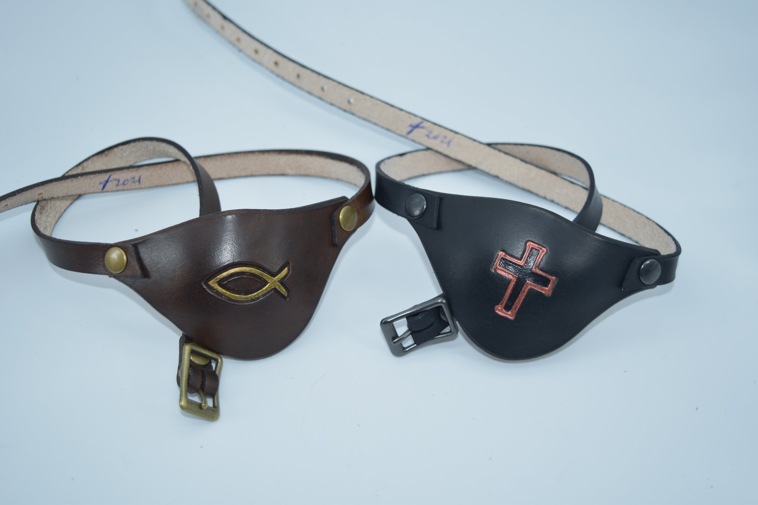 Leather eyepatch Christian cross OR Ichthus. unisex - will work for permanent use not touching the eye