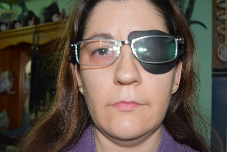 Leather eye patch to work with glasses will work for permanent use not touching the eye NEEDS glasses to work image 2