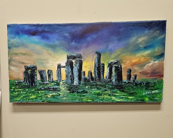 Stonehenge pallet knife oil painting - landscape painting - medium size oil painting - one of a kind original oil painting