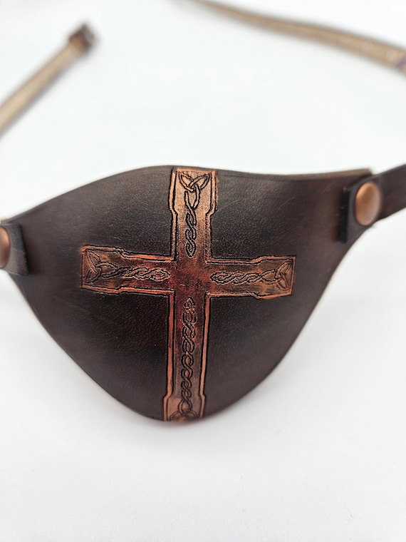 Christian Celtic Cross. Leather Eye Patch With Adjustable Buckle