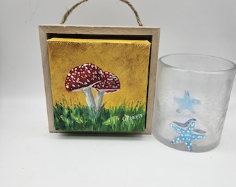 Mini Mushroom Oil Painting - Original Framed Artwork (4x4 in)