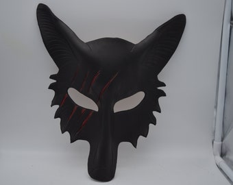 Zwart leren masker met rode wolf littekens - zwart wolfsmasker voor uniseks - nu verkrijgbaar
