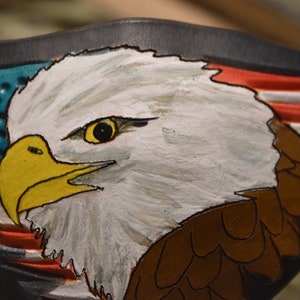 Eagle and US flag distressed Leather eye patch with adjustable buckle not touching the eye custom in this style/or image 6