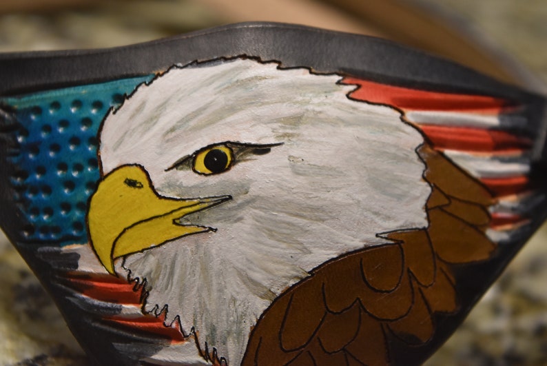 Eagle and US flag distressed Leather eye patch with adjustable buckle not touching the eye custom in this style/or image 6