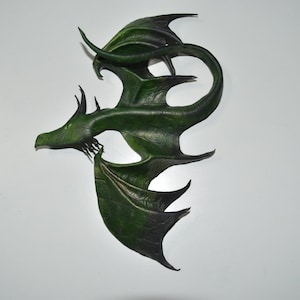 Leather dragon green/black wall hanging - Listing is for the 12 inch wingspan - sale price for last one
