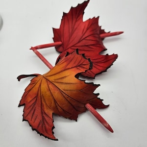 Maple leaf leather Hair stick, barrette. maple leaf, leaves - available and custom Order