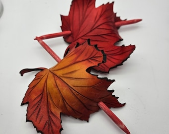 Maple leaf leather Hair stick, barrette. maple leaf, leaves - available now