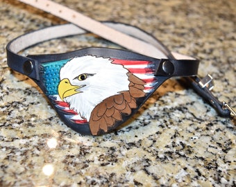 Eagle and US flag distressed - Leather eye patch with adjustable buckle - not touching the eye - custom in this style/or