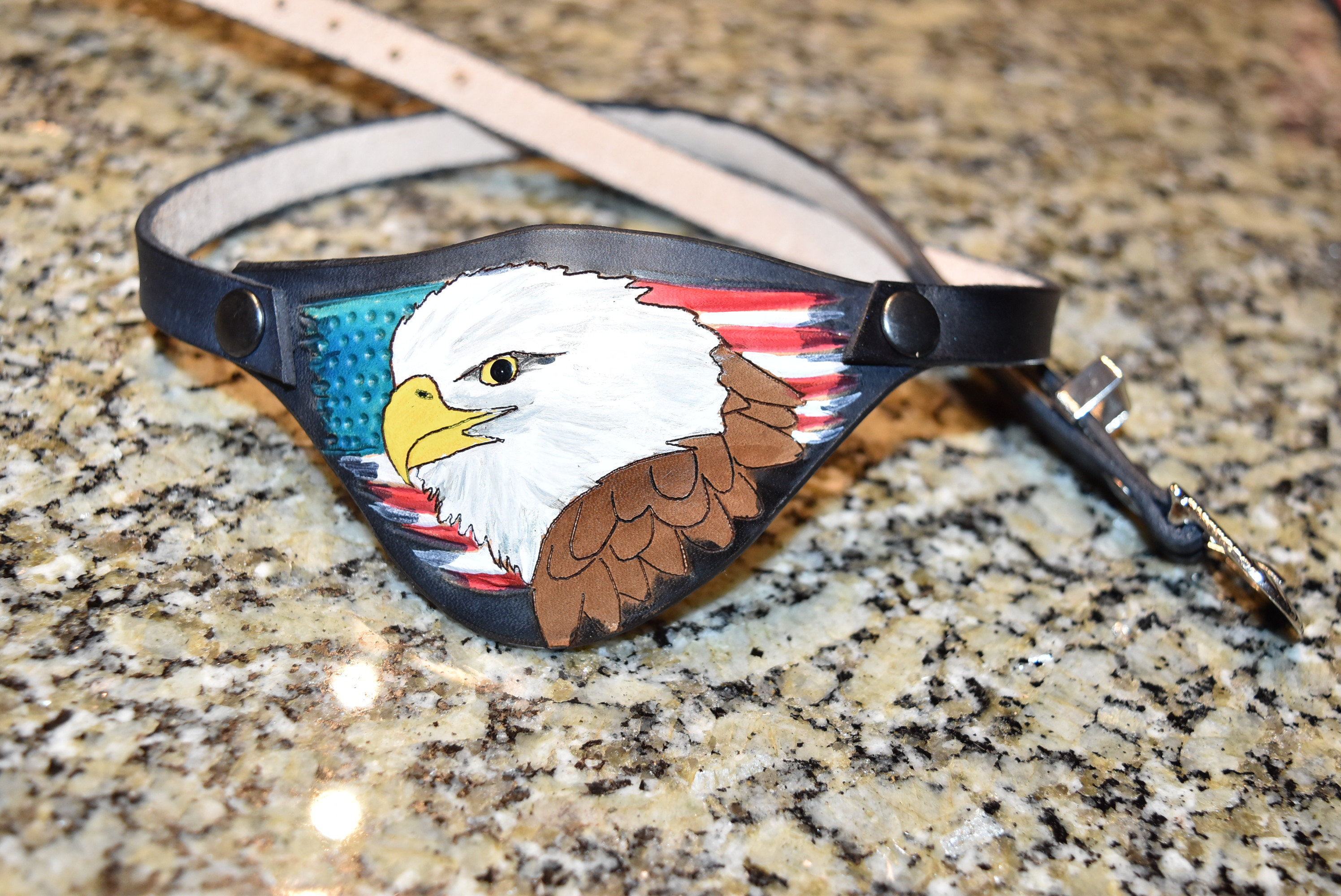Eagle and US flag distressed - Leather eye patch with adjustable buckle for unisex - will work for permanent use not touching the eye