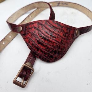 Red Dragon Scale Leather Eye Patch – Red/Black, Adjustable Buckle (Permanent Use)
