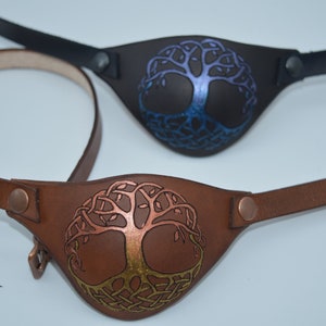 Celtic knot tree of life Leather eye patch with adjustable buckle - for permanent use - custom order