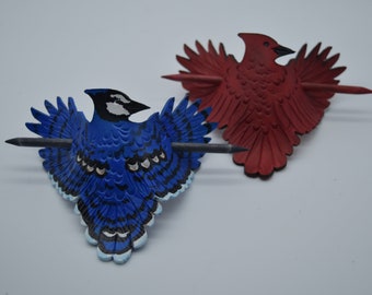 Blue jay or red cardinal leather hair stick - corvidae hair stick blue jay