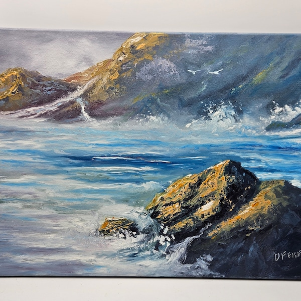 Misty shoreline painting - Landscape painting - medium size oil painting - one of a kind original oil painting