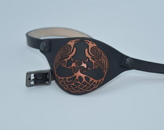 Celtic knot Odins ravens Leather eye patch with adjustable buckle - for permanent use - custom order