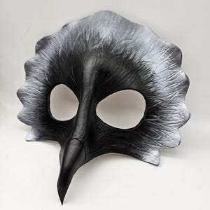 Crow/raven black and silver bird leather mask for unisex - available now