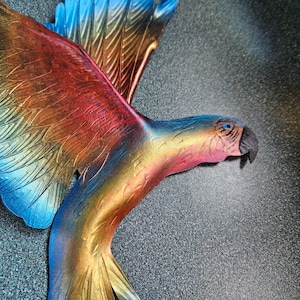 Leather Parrot type bird wall art - fantasy birds not true colour, just fun colourful bird art for the wall.