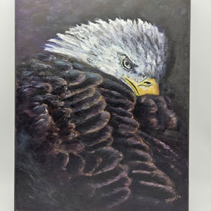 鷲のように立ち上がれオリジナル絵画、白頭鷲、オーロラと松林、青緑の