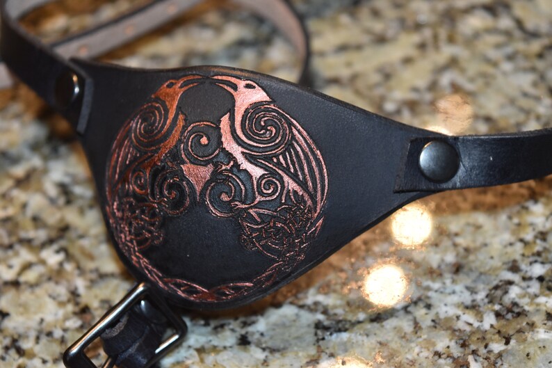 Celtic knot Odins ravens Leather eye patch with adjustable Etsy