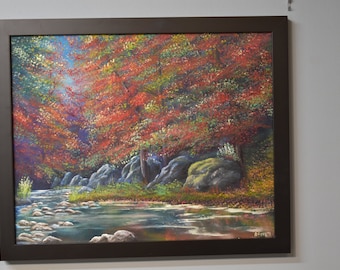 Nature landscape peaceful river landscape painting - medium size oil painting - one of a kind original oil painting