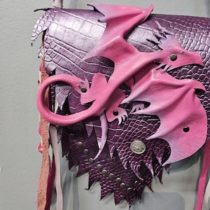 Fantasy Dragon leather purse pink and purple dragon - 9 inch dragon - available now