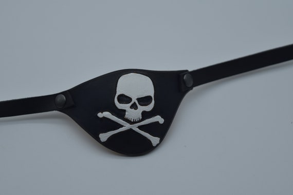 Skull and Crossbones Eyepatch - Leather Eye Patch With Adjustable