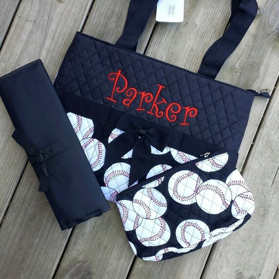 Items similar to 3 Piece Personalized Baseball Diaper Bag with Changing