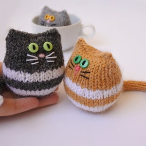 Cute stuffed animal cat lover gift, hand knitted tiny kitty cats image 1