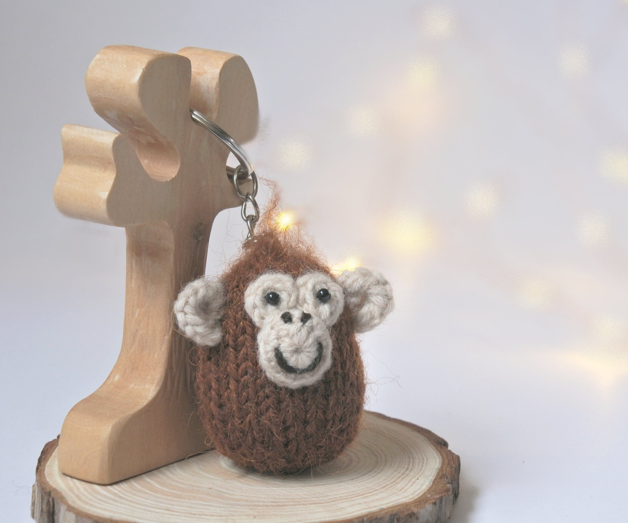 Plush animal keychain tiny knit monkey keychain woodland Etsy