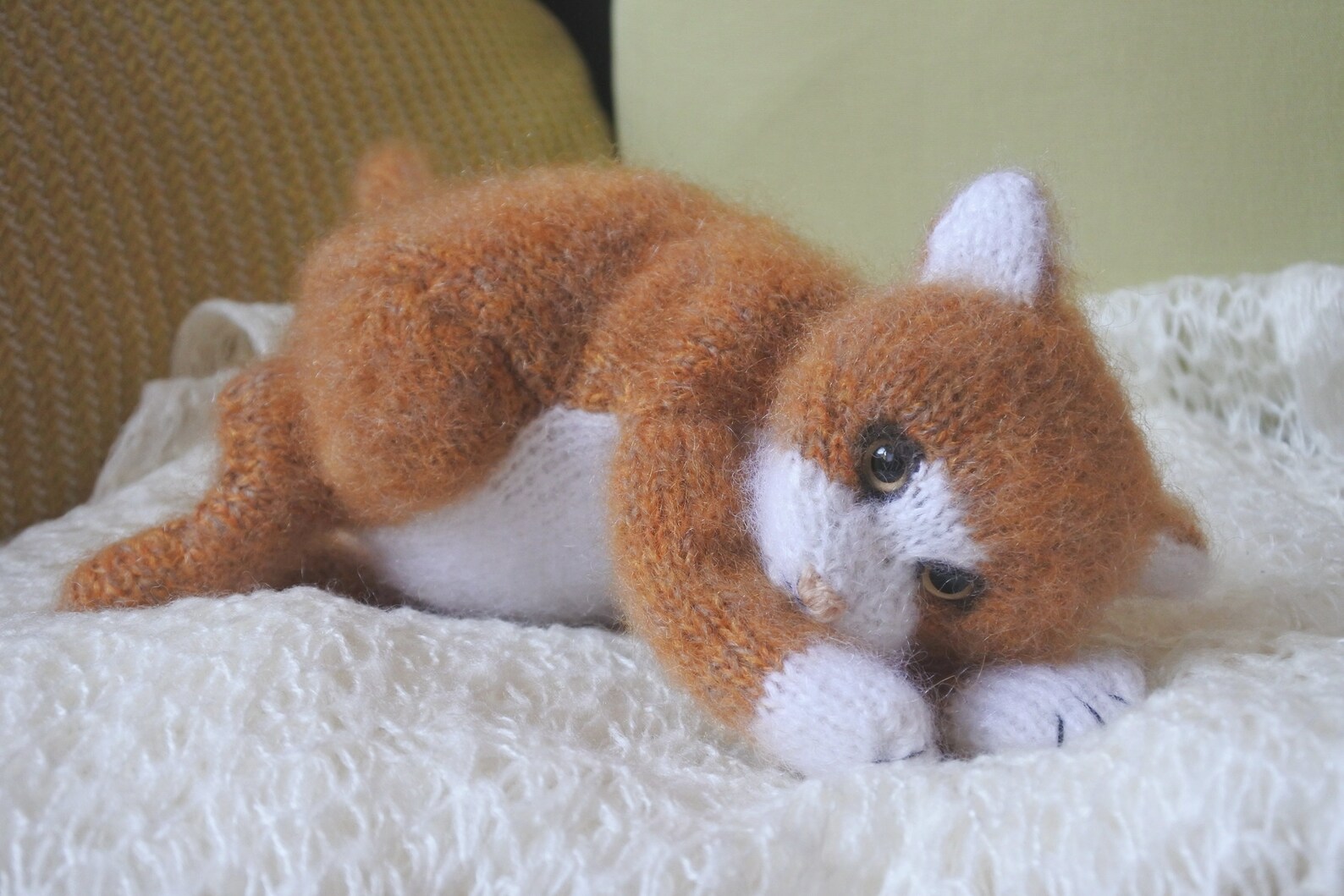 Ginger Cat Plush Knitted Toy Cat Stuff Animal Adorable Cute Etsy