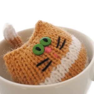Cute stuffed animal cat lover gift, hand knitted tiny kitty cats honey