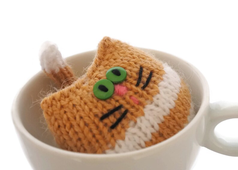 Cute stuffed animal cat lover gift, hand knitted tiny kitty cats honey