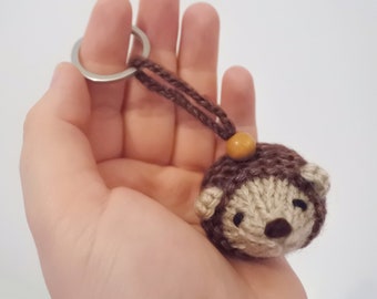 Hedgehog keychain gift for girl, cute knitted plush charm to attach on keyring car or backpack