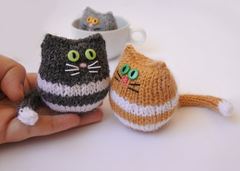 Cute stuffed animal cat lover gift, hand knitted tiny kitty cats image 1