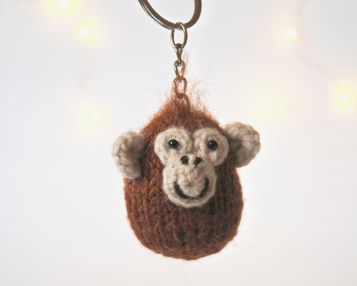 Plush animal keychain tiny knit monkey keychain woodland Etsy