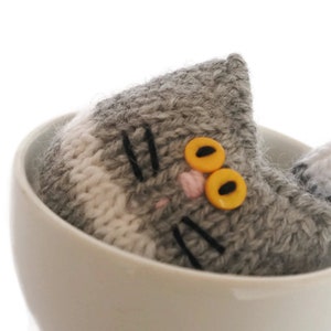 Cute stuffed animal cat lover gift, hand knitted tiny kitty cats light grey