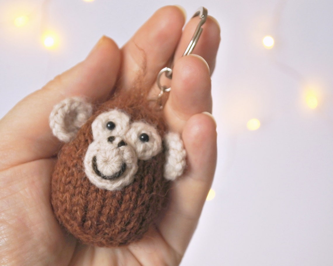 Plush Animal Keychain Tiny Knit Monkey Keychain Woodland Etsy
