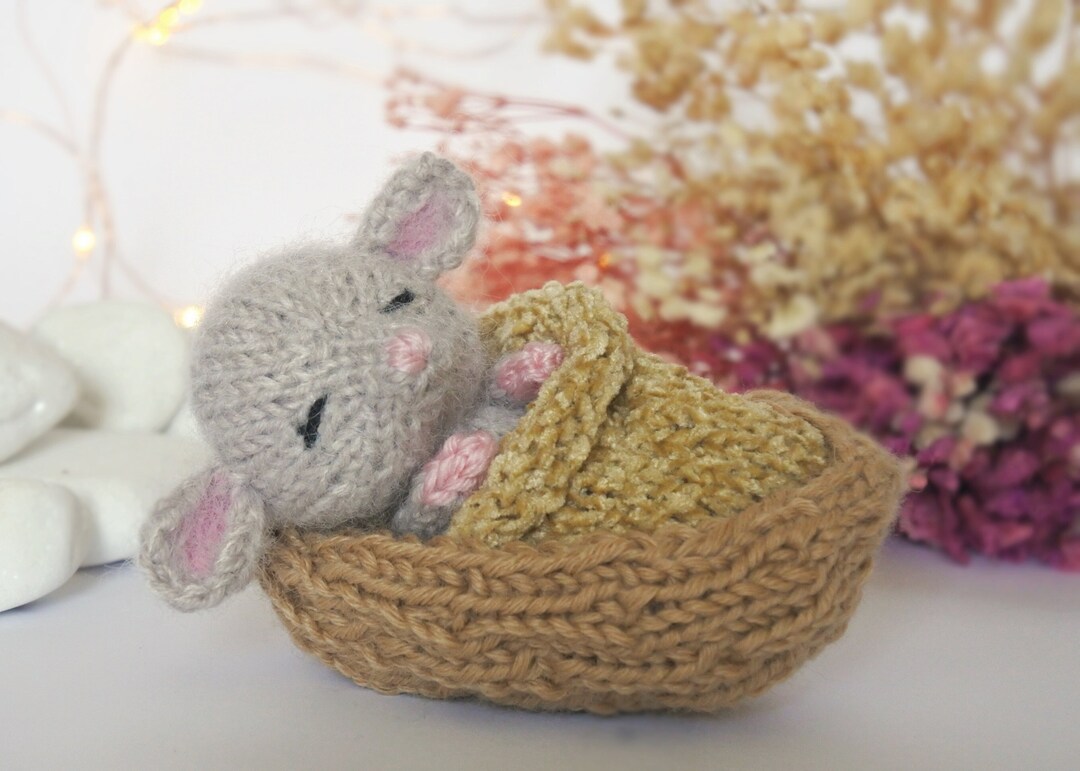 Tiny Knit Mouse Sleeping in Walnut Shell Basket - Etsy