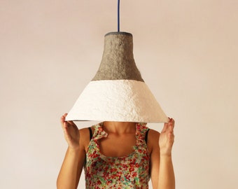 Paper mache lamp Cypisek, lamp, pendant light, hanging lamp, pendant lamp, white, paper lamp, industrial lamp, paper pulp lamp, eco